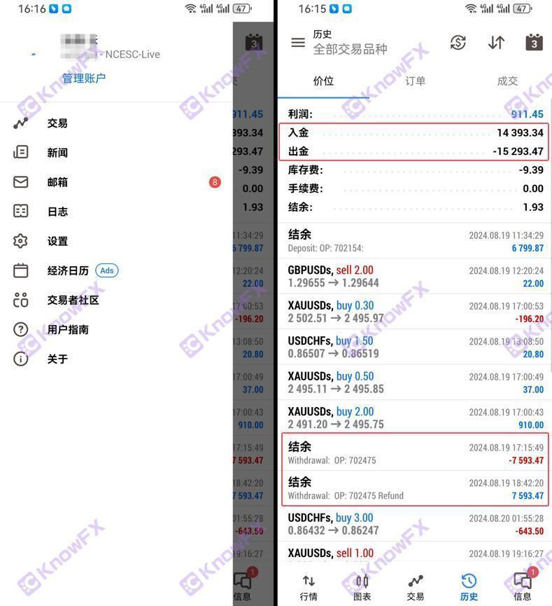 Plainte du client NCE!Les fonds réglementaires inutiles sont bloqués fréquemment!La plate-forme extrait le verrouillage des informations du client - Compte up!Osez-vous entrer dans l'or?-第2张图片-要懂汇圈网